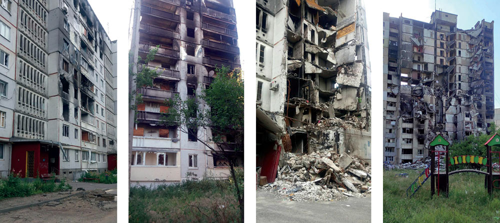 Destroyed multi-story houses of Northern Saltivka. © Victory Gritsayenko, 2023.