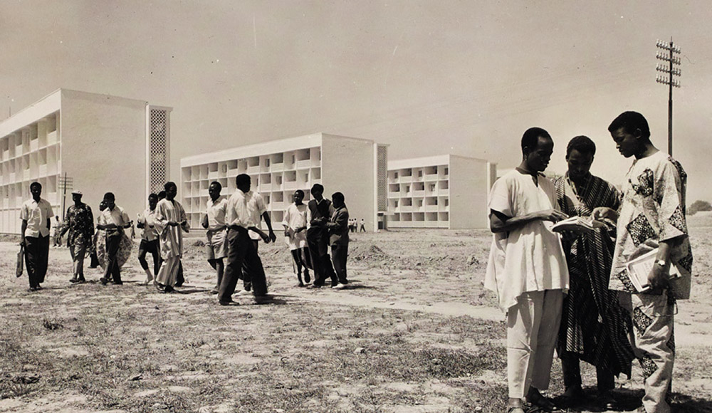 Student halls of the defunct Nigerian College of Arts Science Technology, Zaria, currently the Ribadu and Alexander Halls, Ahmadu Bello University. © Central Office of Information London, 1959. INF 10/244 The National Archives, London.