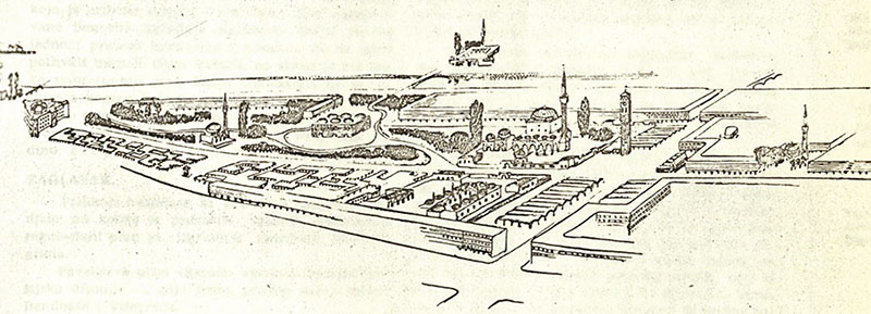 Design proposal for urban regulation of Baščaršija. © Grabrijan & Neidhardt, 1942, p. 212.