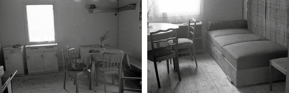 The kitchen on the left in one of the exhibition houses in Katowice, 1948, shows two chairs almost identical to the Finnish Asko company’s chair nr 42. The bedroom on the right shows a sumptuous divan-type bed and decorative but light wooden furniture. The wall tapestries connect to local crafts while bringing warmth to the interior. © Polish press archives, picture archives, picture pap_19480201_01L, 1948 andpap_19480201_01C, unknown, 1948.
