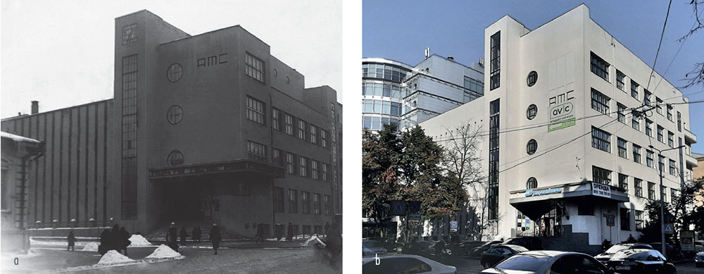 (a) City telephone exchange building. © Unknown, 1930s, Pshenychnyi Central State Film and Photo Archive of Ukraine. (b) © Chahovets, 2020.